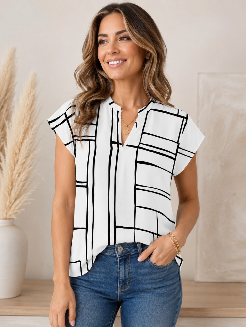 Nine West Light Blue and Black Striped Blouse